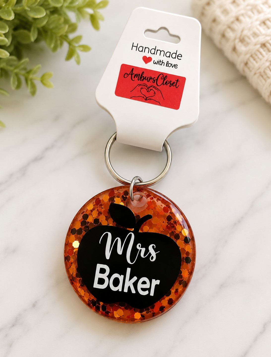 CUSTOM School Teacher Keychain Jewelry Gift Pendent w/ NAME Ornament