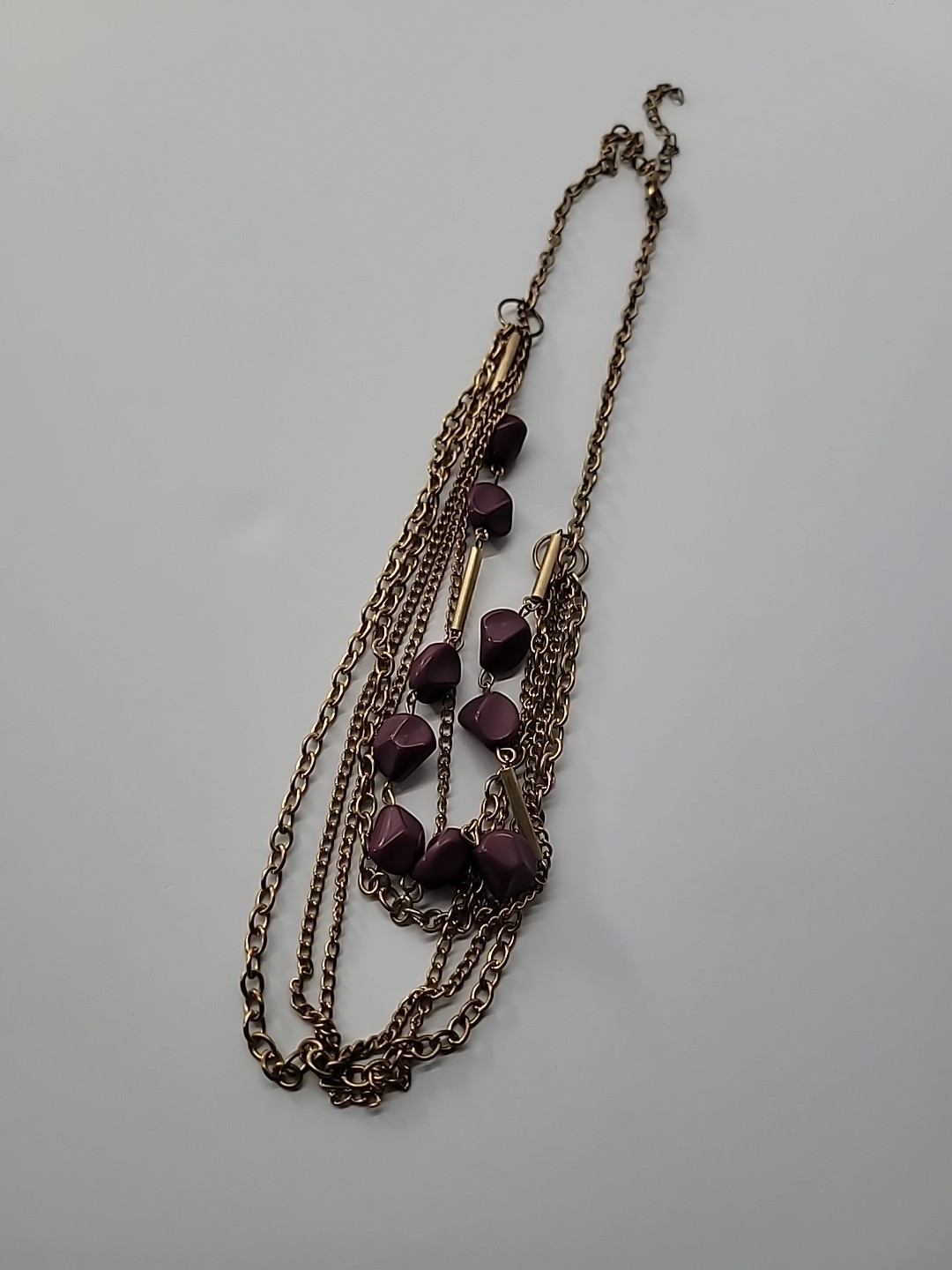 Vintage Necklace Multi Strand Chain Beaded Purple Bar Jewelry Costume