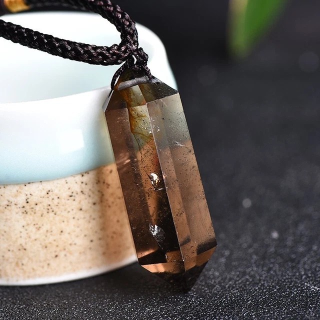 Natural Smoky Quartz Hexagon Pendant Healing Balance Amulet Unisex Necklace