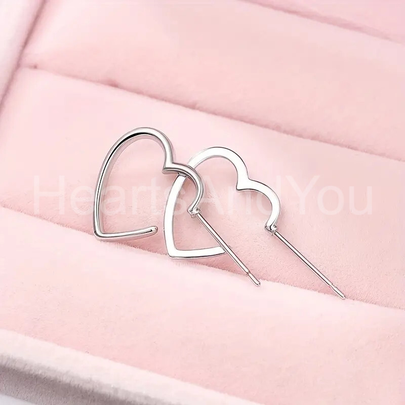 Open Heart Love Valentine Gift Women Stud Earrings 14K White Gold Plated