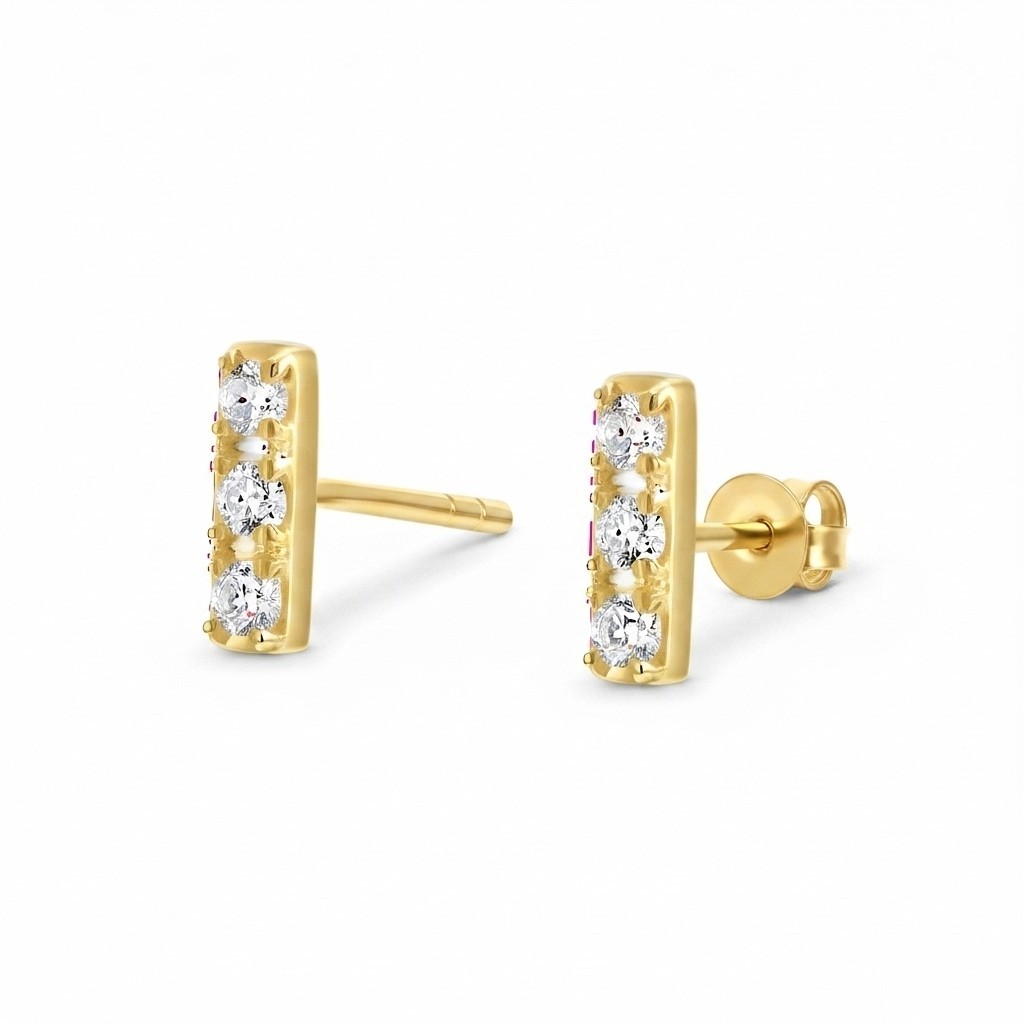 Moissanite Bar Stud Earrings 925 Sterling Silver Gold Plated Gift
