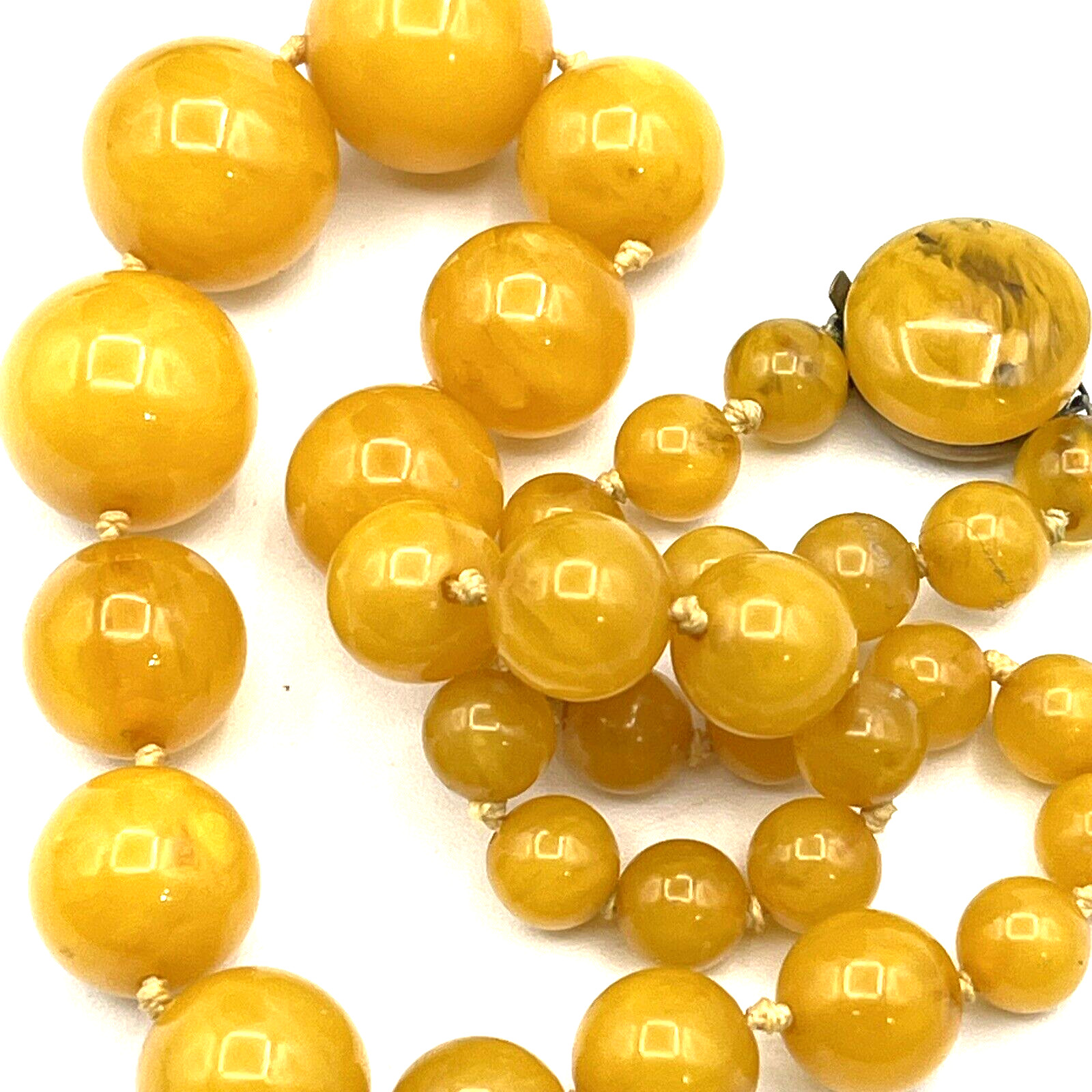Vintage Egg Yolk Bakelite Beaded Graduated Necklace and Clip Earrings Set