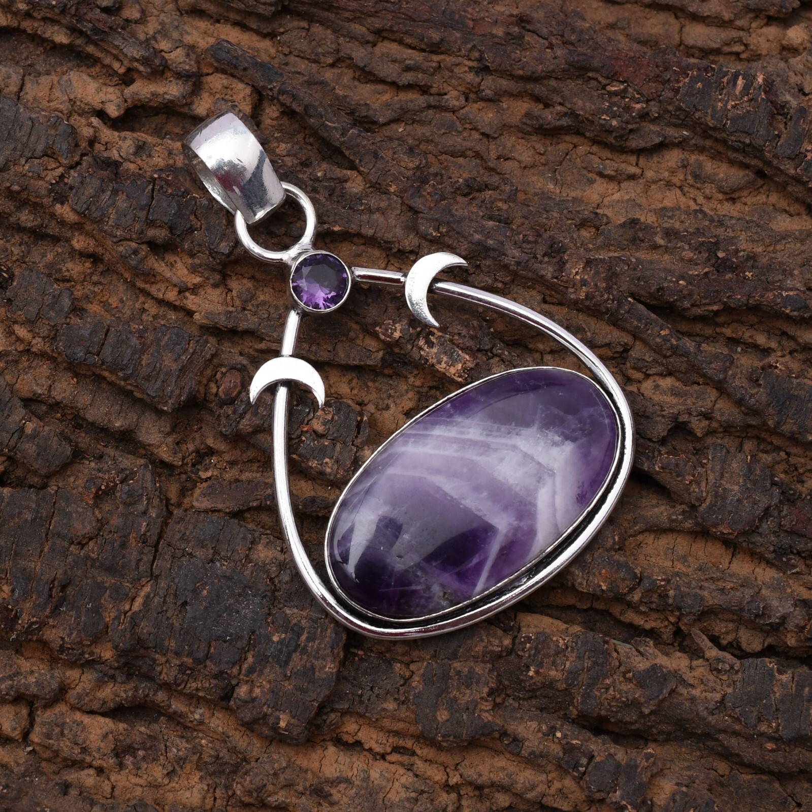 Amethyst Lace Gemstone 925 Sterling Silver Handmade Jewelry Pendant 2.05″