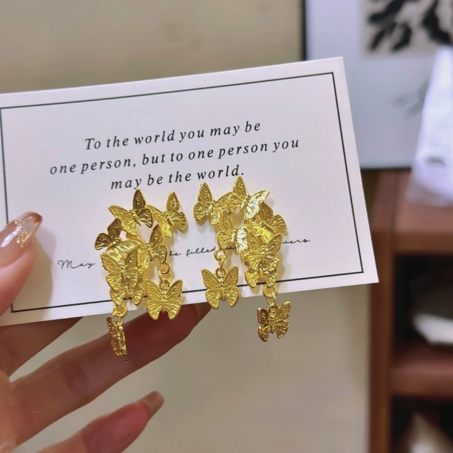 Retro Gold-plated 3D Butterfly Cluster Tassel Fashion Dangle/Drop Earrings