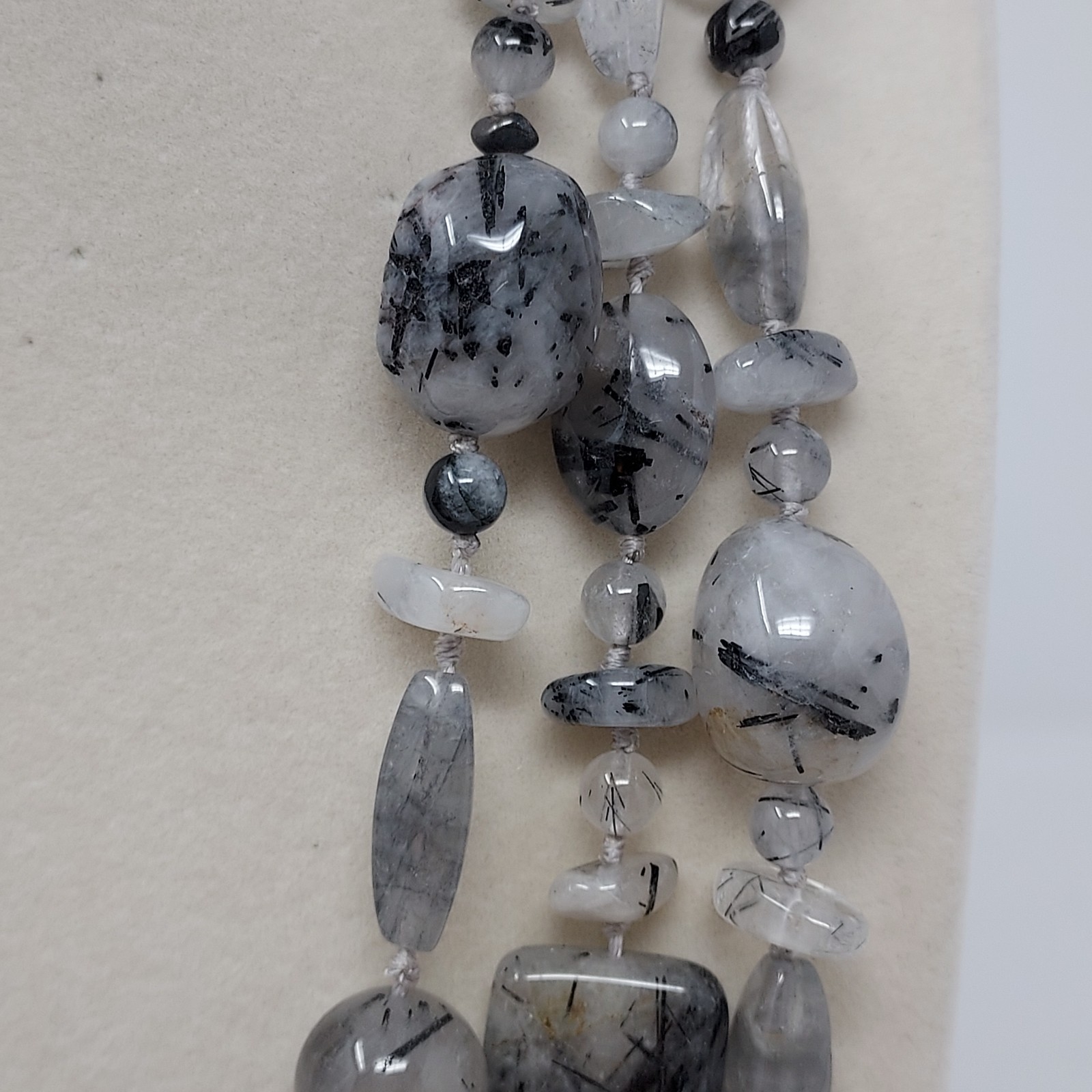 Tourmalinated Quartz Gemstone Three Strand Necklace Hand Knotted 22″ to 24″