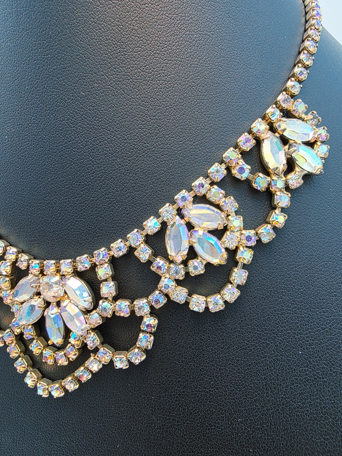 VTG Juliana DeLizza & Elster Aurora Borealis Crystal Necklace 1960 Old Hollywood