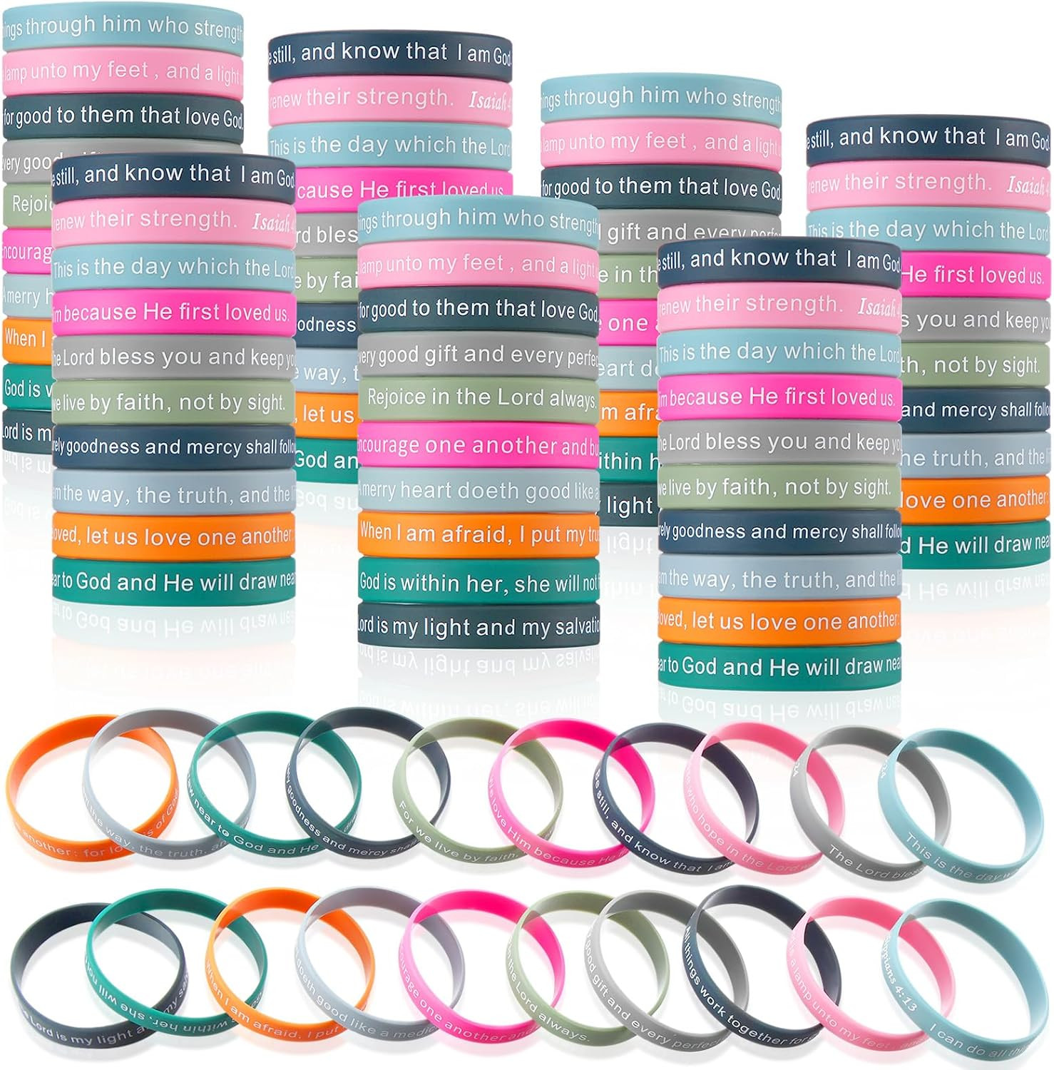 120 Pieces Bible Verses Bracelets Motivational Quote Rubber Wristbands Christian