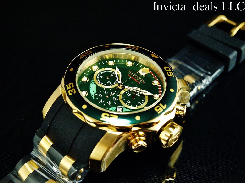 Invicta Men’s 48mm PRO DIVER SCUBA Chronograph GREEN Dial Gold Tone SS Watch
