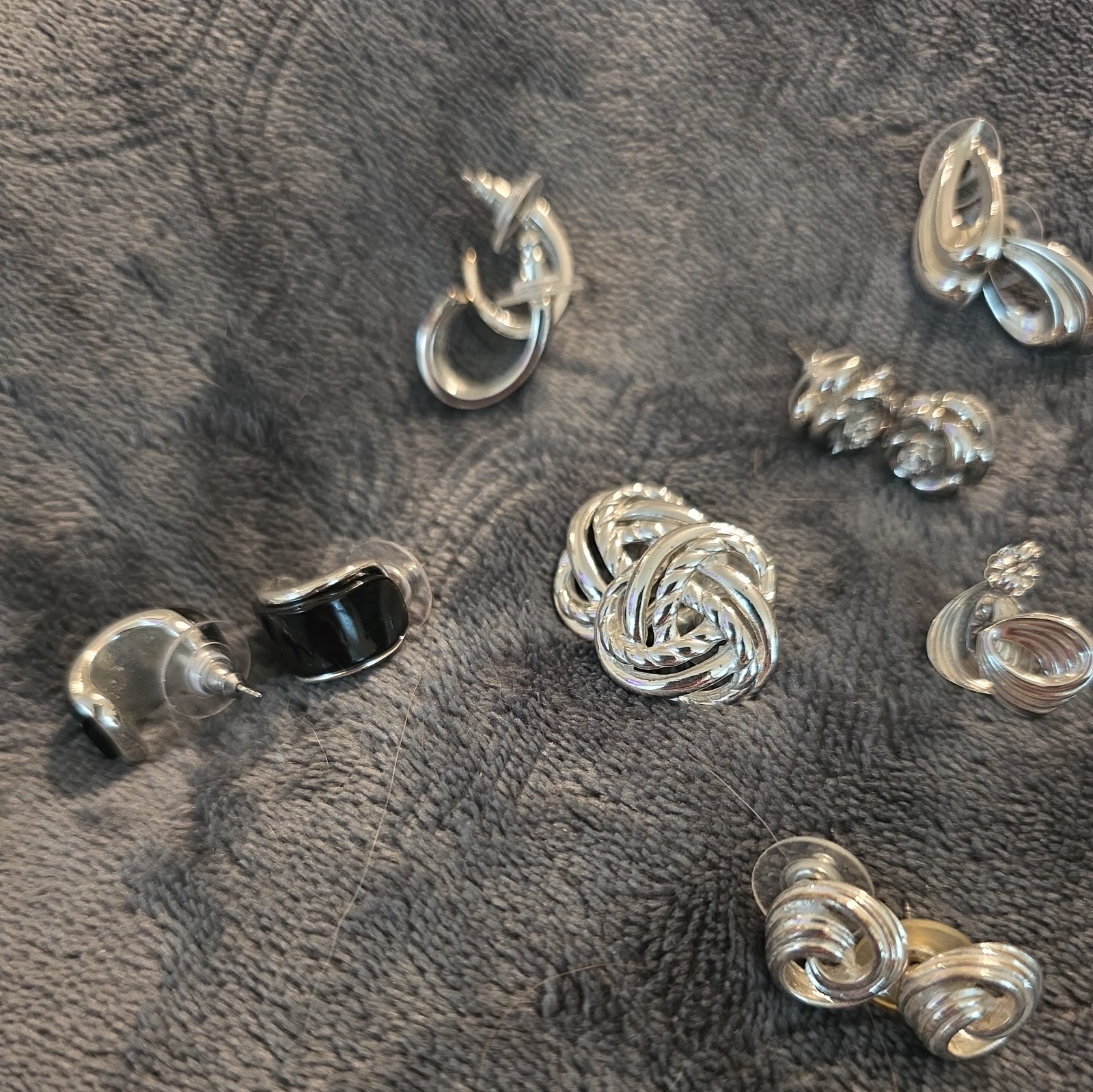 Lot of 10 Pairs Vtg. Silver tone unmarked. 3 pairs are clip on earrings