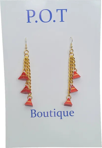 Tri Triangle Earrings/Red/Gold/Sophisticated Jewelry/Formal/Women/Club Wear