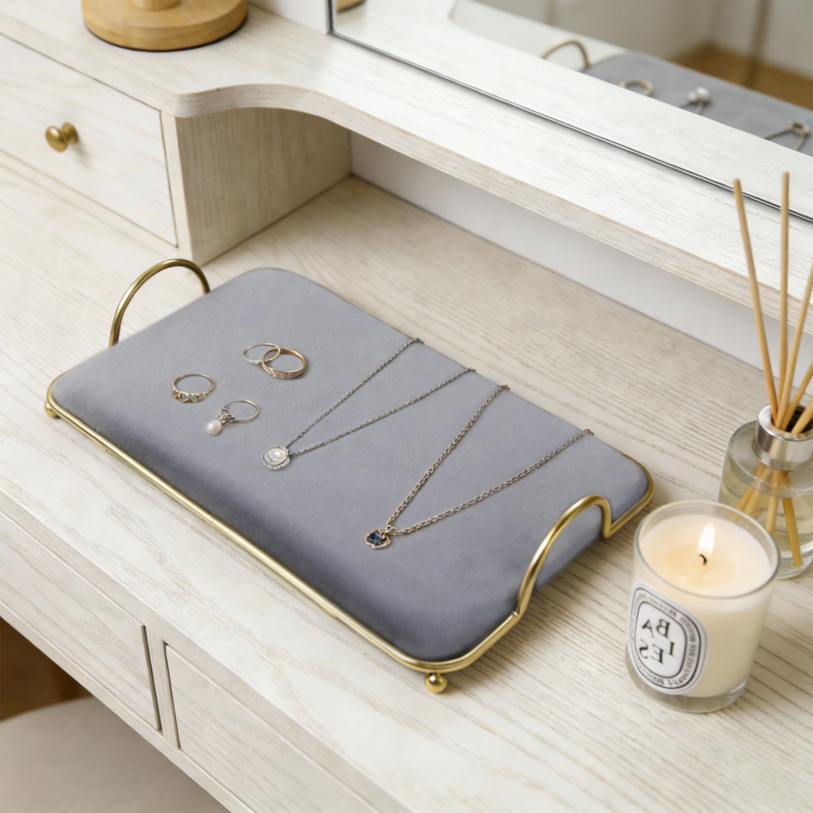 Jewelry Pendant Display Showcase Tray Flannelette Jewelry Storage Tray Gray