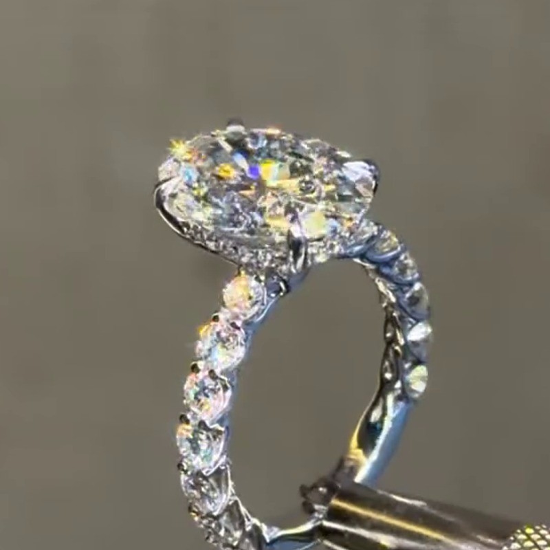 3.80 TCW Oval Cut Moissanite Hidden Halo Engagement Ring 14k White Gold Plated