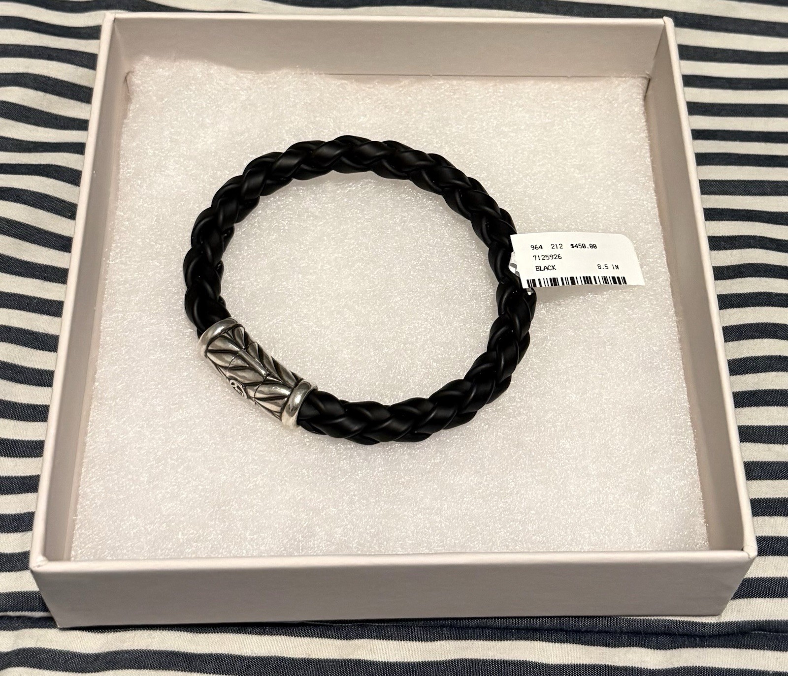 David Yurman Mens Chevron Woven Rubber Sterling Silver Clasp 8-8.5 Hard to Find