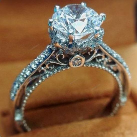 1.38Ct White Round Cut Simulated Diamond Art Deco Engagement Ring In 925 Silver