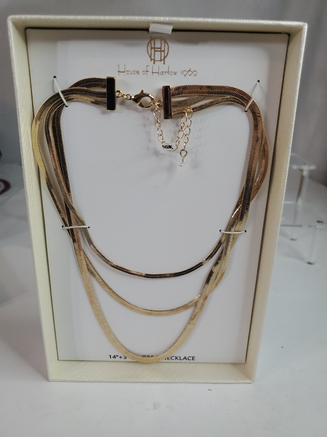 House Of Harlow 1960 – 14” + 3” Goldtone Layered Necklace In Box NEW Beautiful