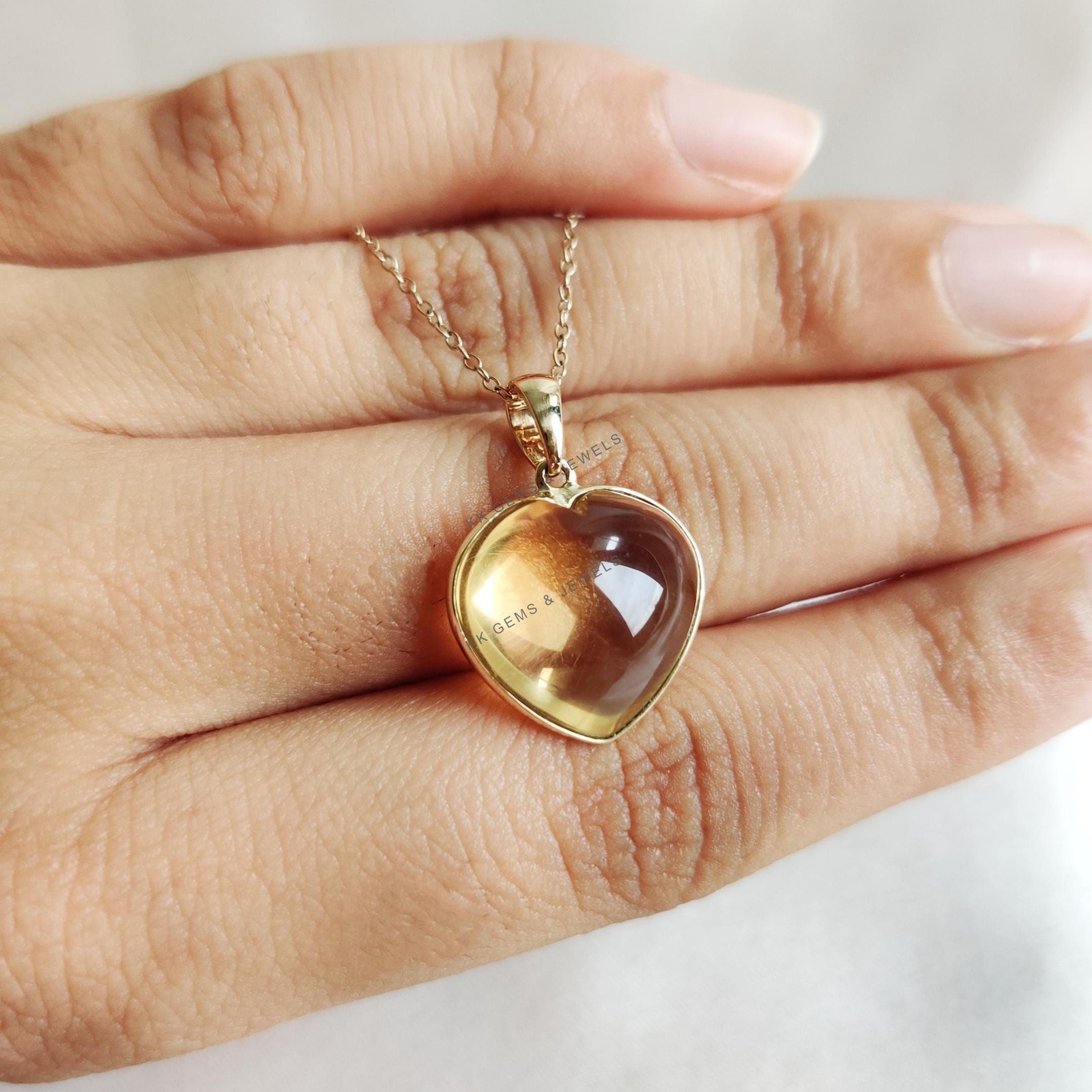 12.03 Ct Natural Citrine Heart Pendant 14K Gold November Birthstone Jewelry
