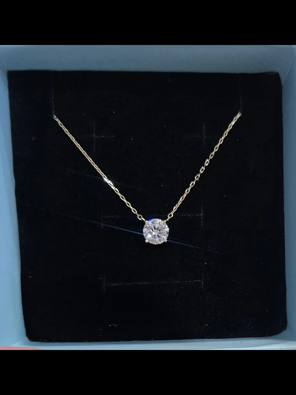14K Gold 6.0mm Moissanite Solitaire Necklace Adjustable Chain Length