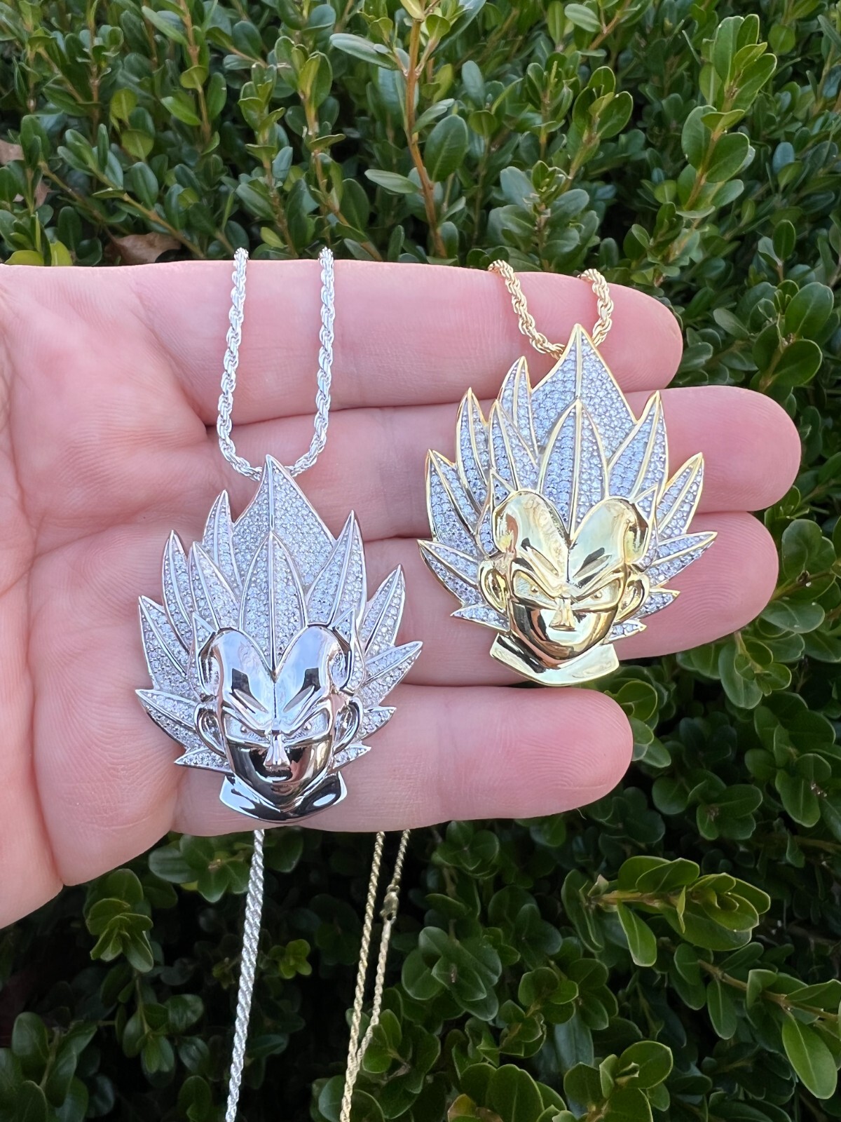 MOISSANITE Real Silver / Gold Plated Iced Goku Super Saiyan Dragon Ball Necklace