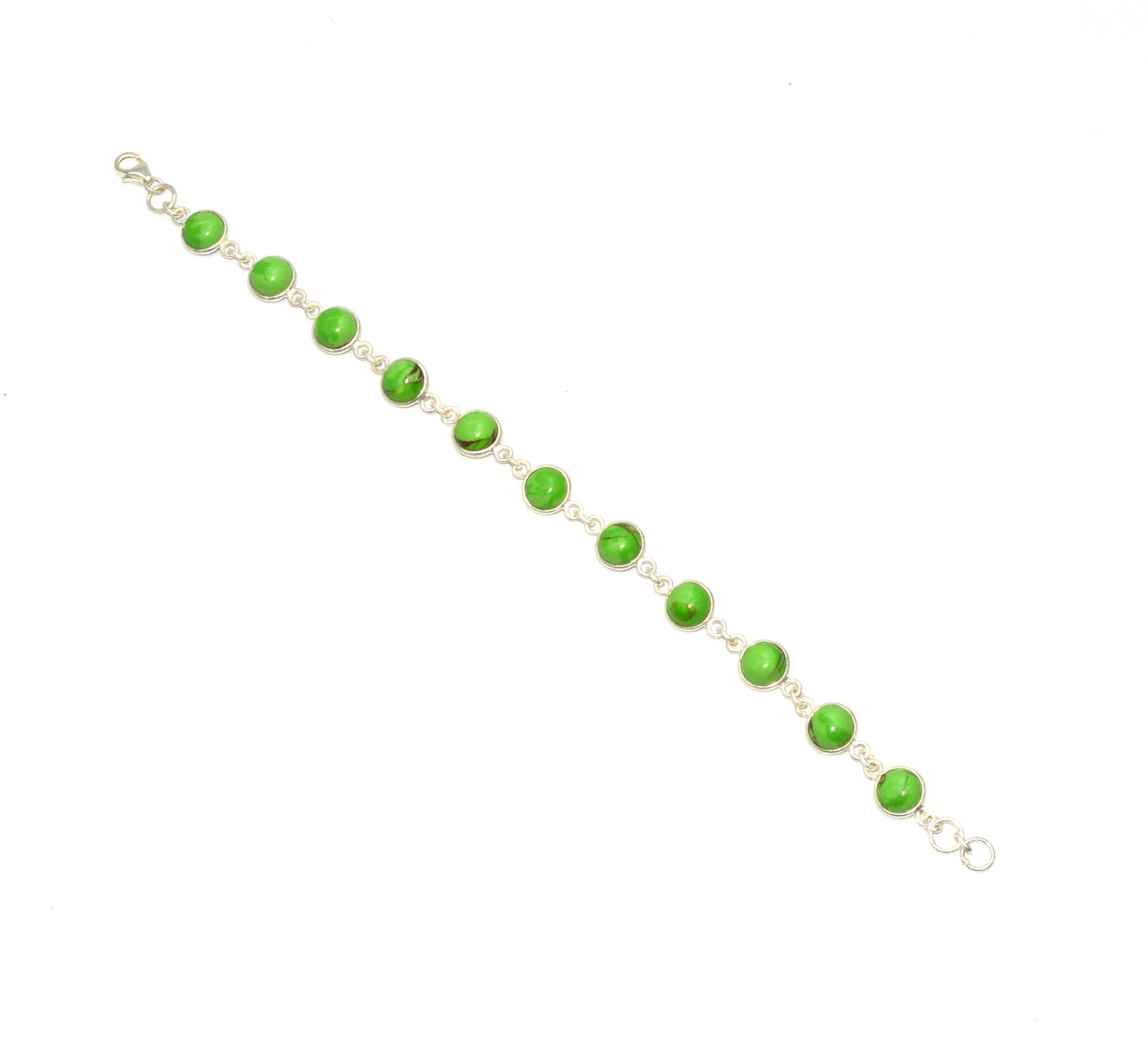 925 SOLID STERLING SILVER Green TURQUOISE HANDMADE BRACELET-7.6 INCH