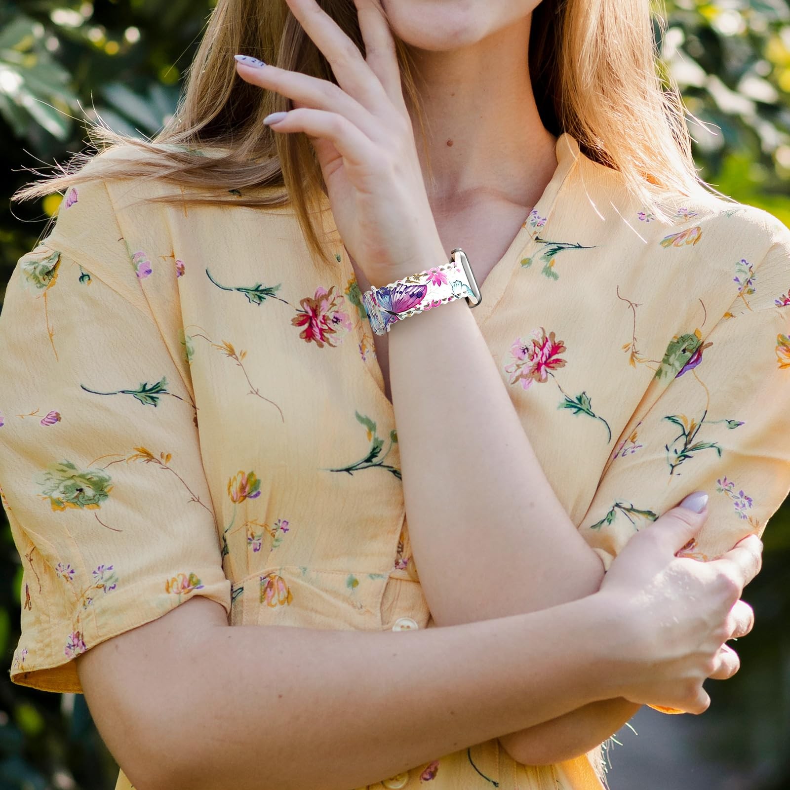Floral Band Compatible with 38mm/40mm/41mm/42mm(Series 10), Water Butterflies
