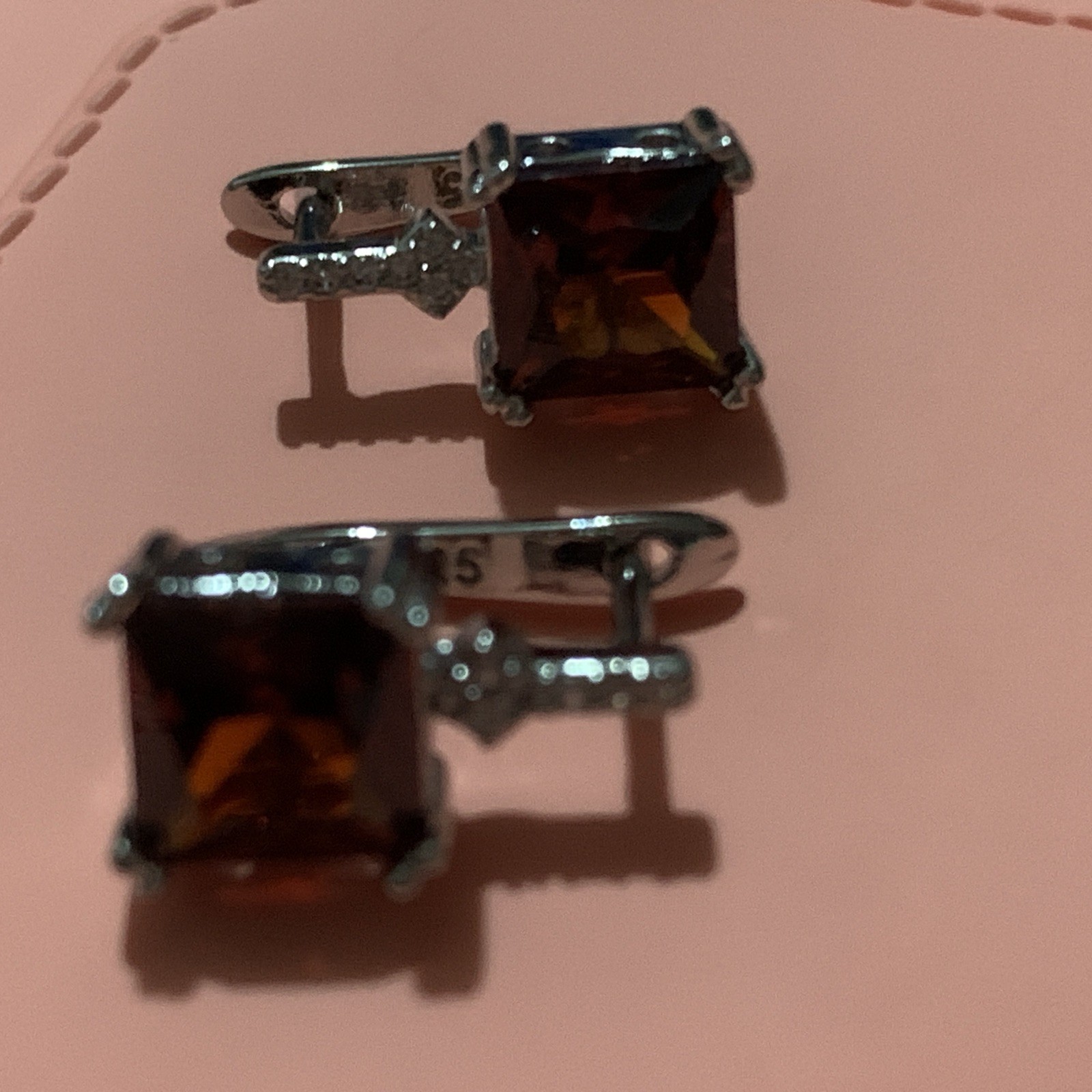 Sterling Silver 925 Burnt Orange Baguette Huggie Earrings Ear • SS Marked NEW
