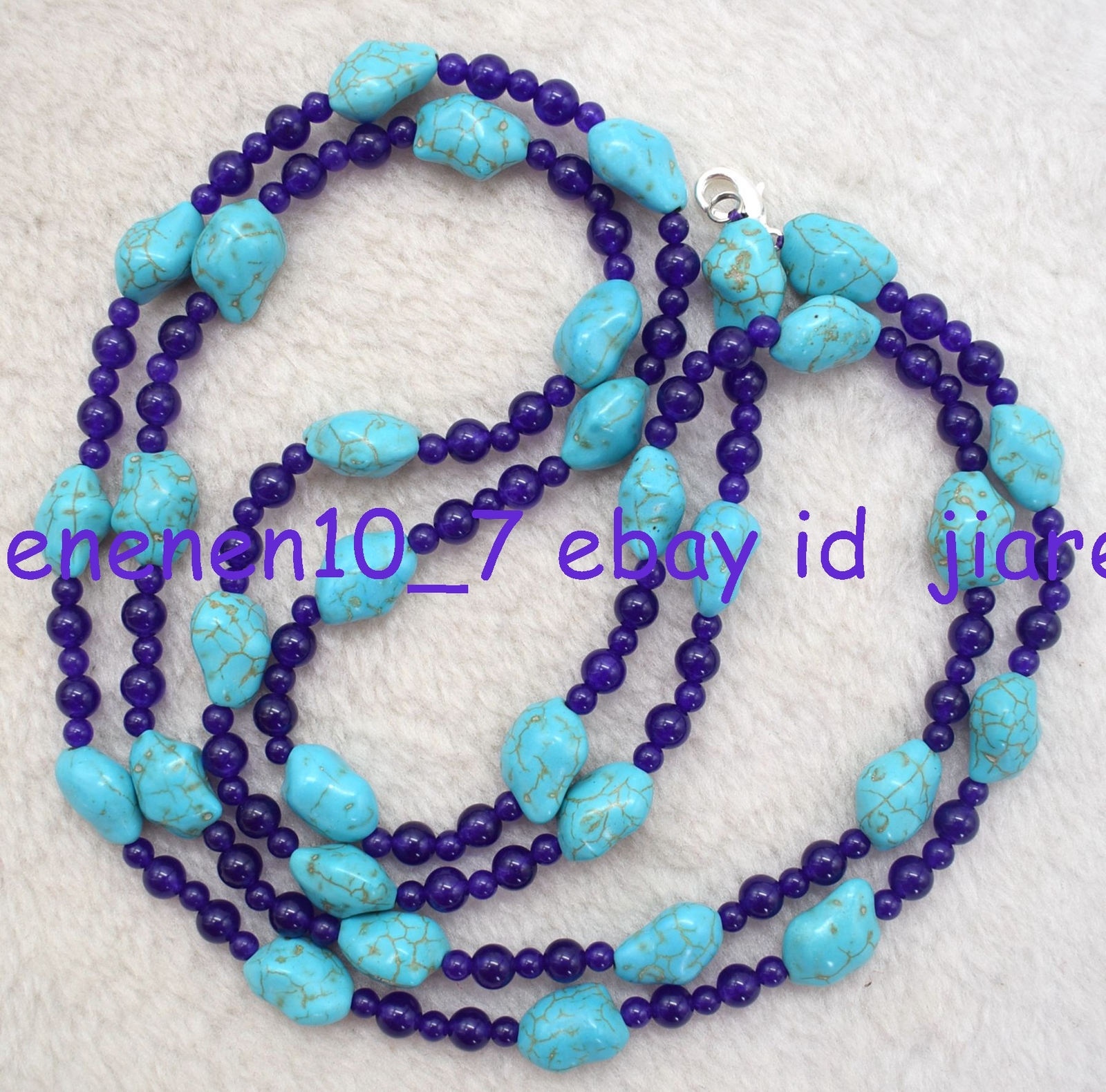 Natural 10x14mm Irregular Blue Turquoise &amethyst Bead Necklace 48in AAA
