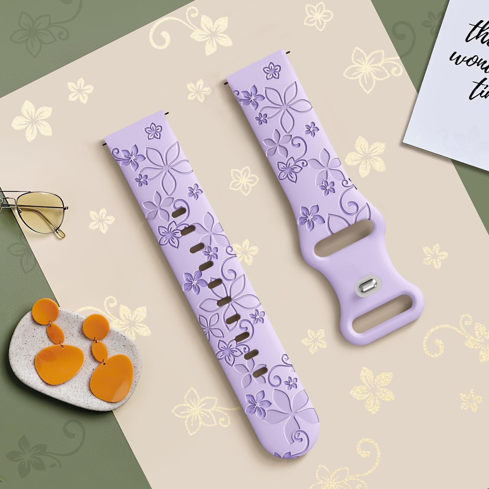 GeeBerYo Two-Tone Flower Engraved 20mm (Adjustable: 5.4-7.5 inches), Purple
