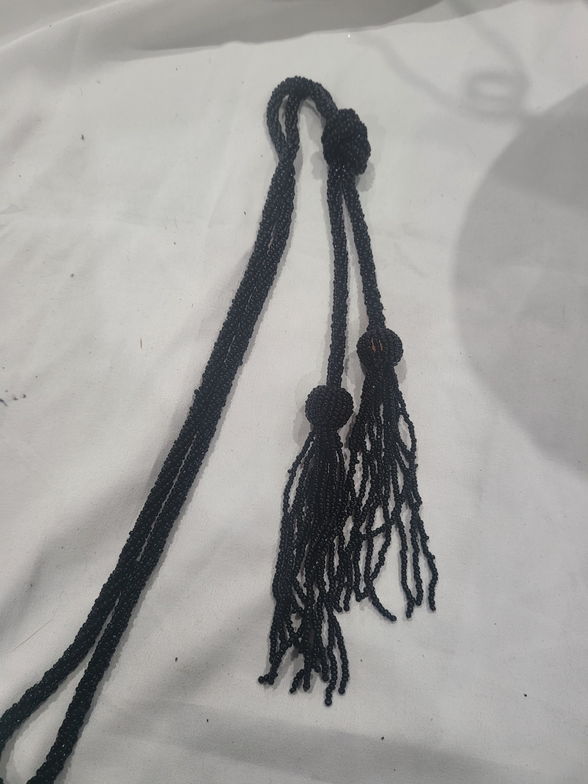 Vintage 1920’s Black Jet Beaded Lariat Flapper 56 inch Necklace with Tassels