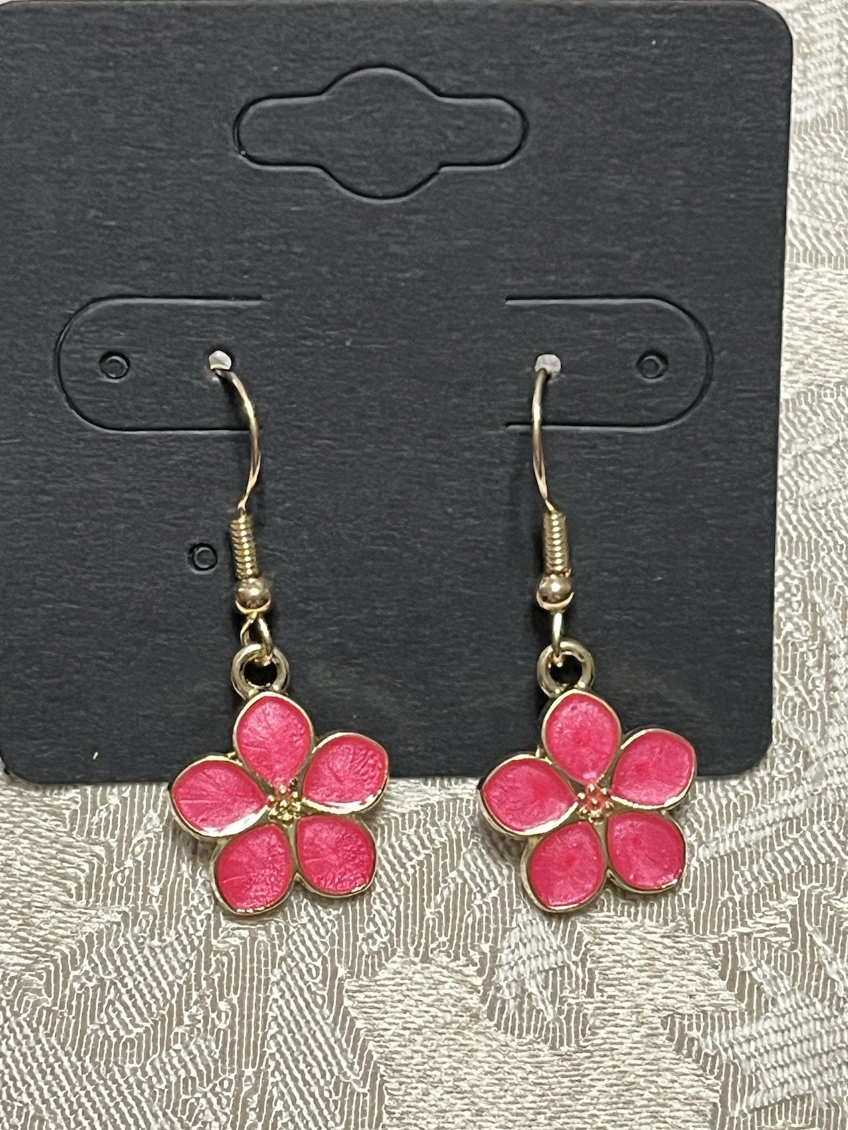 Vintage Pink Sakura Floral Gold Dangle Fashion Bohemian Casual Fun Earrings