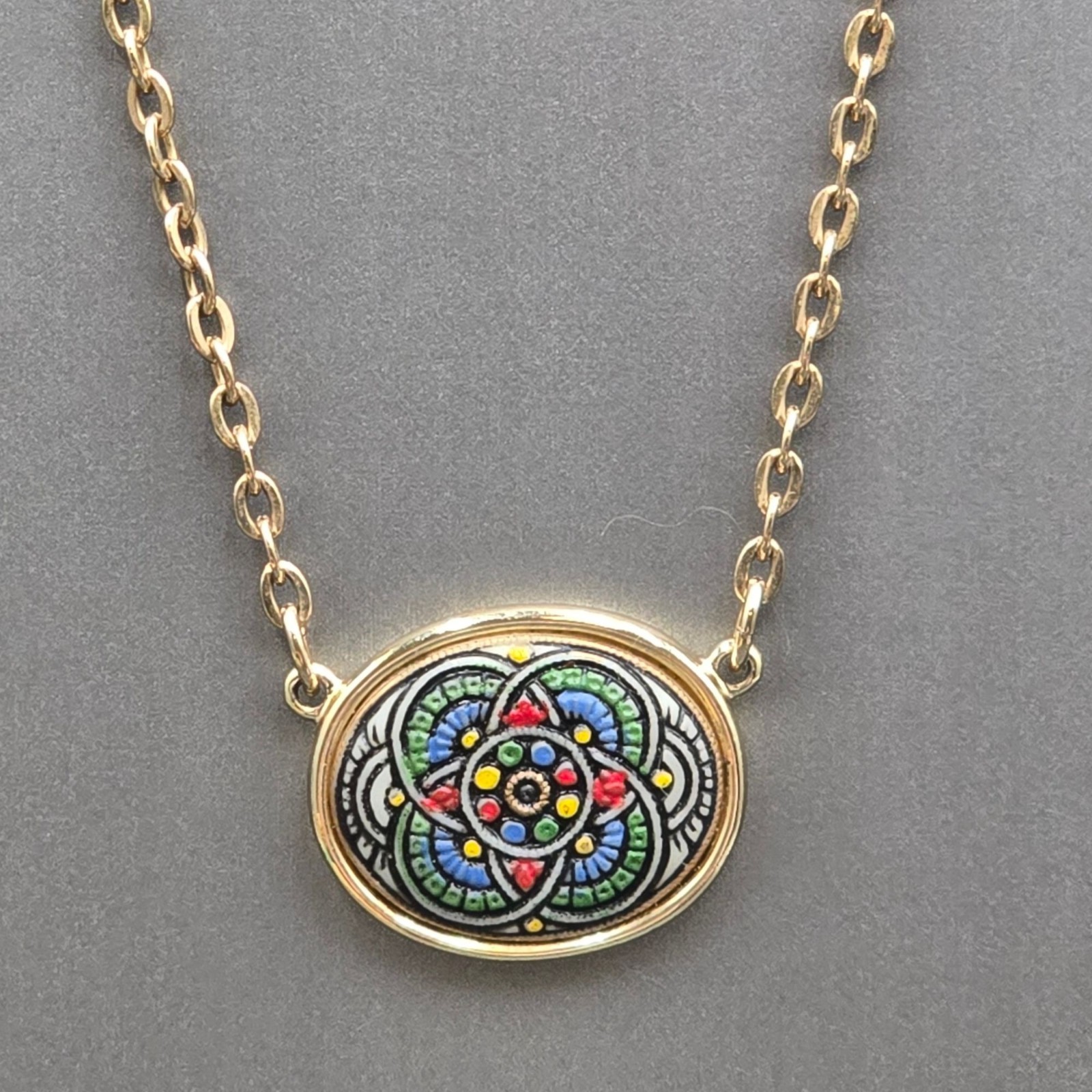 Vintage Sarah Coventry Calypso Gold Plated Mosaic Necklace 16″ Statement Piece