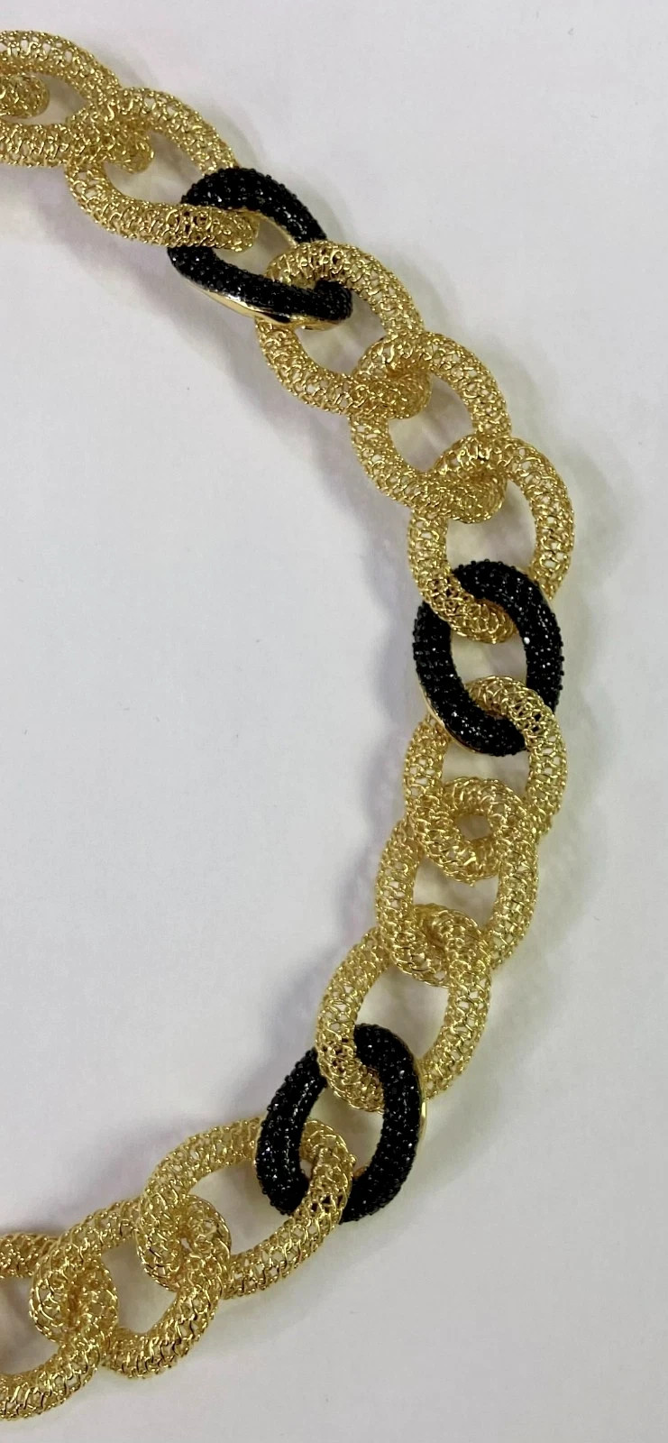 HSN Bellezza 18K Yellow Gold Over Bronze Black Spinel Mesh Link Necklace