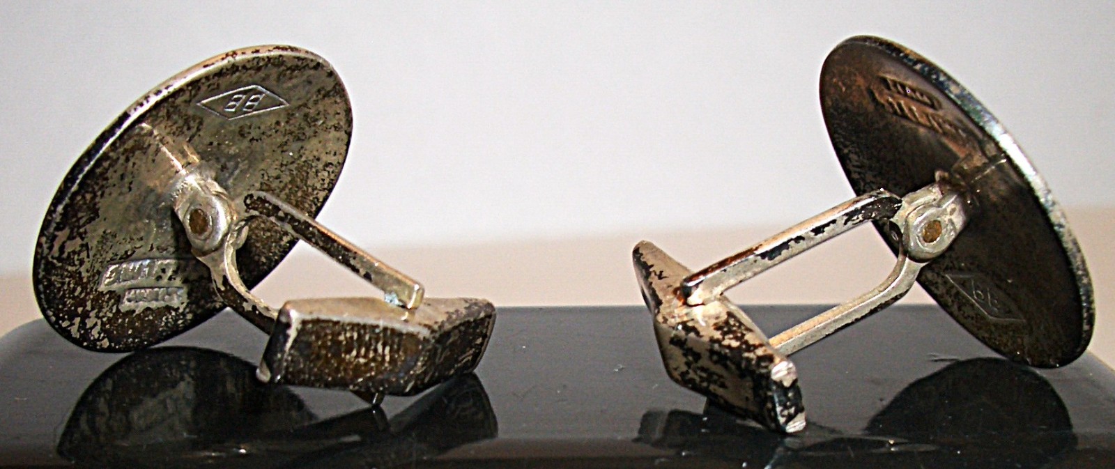Vtg Mid 20th Century Large Marked Siam Sterling Silver Cufflinks Niello Dancer
