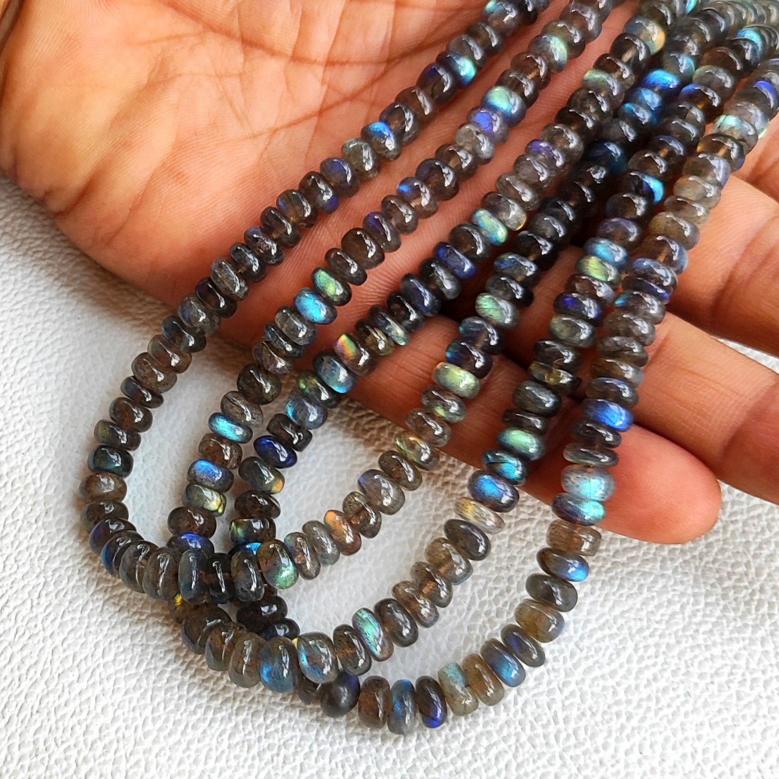 6-7mm Smooth Rondelle Labradorite Rainbow Fire 16.5″ Strand Beads India Gems