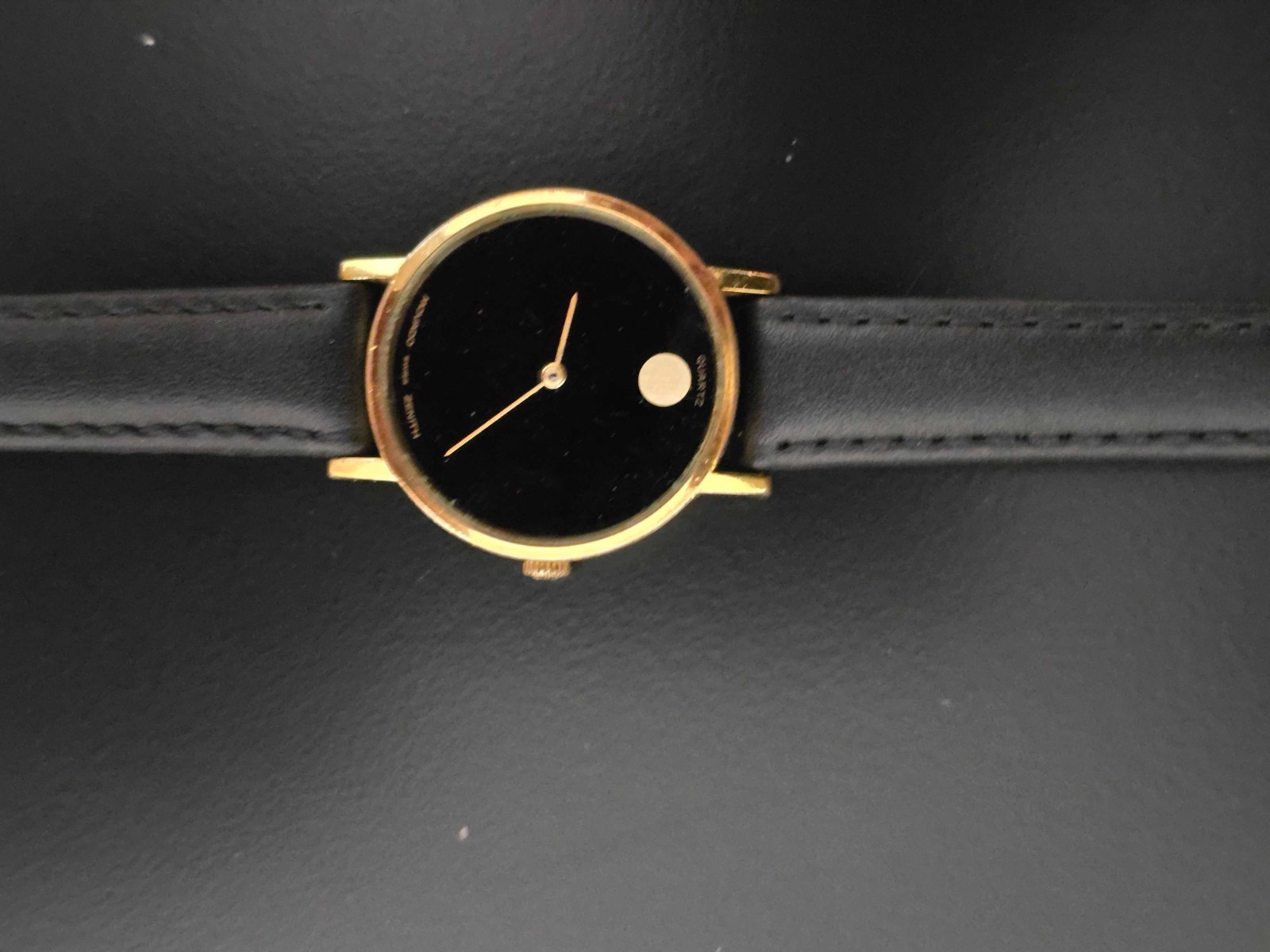 Zenith Movado Museum Watch Men 25mm Black Dial Gold Tone Quartz New Battery Runs