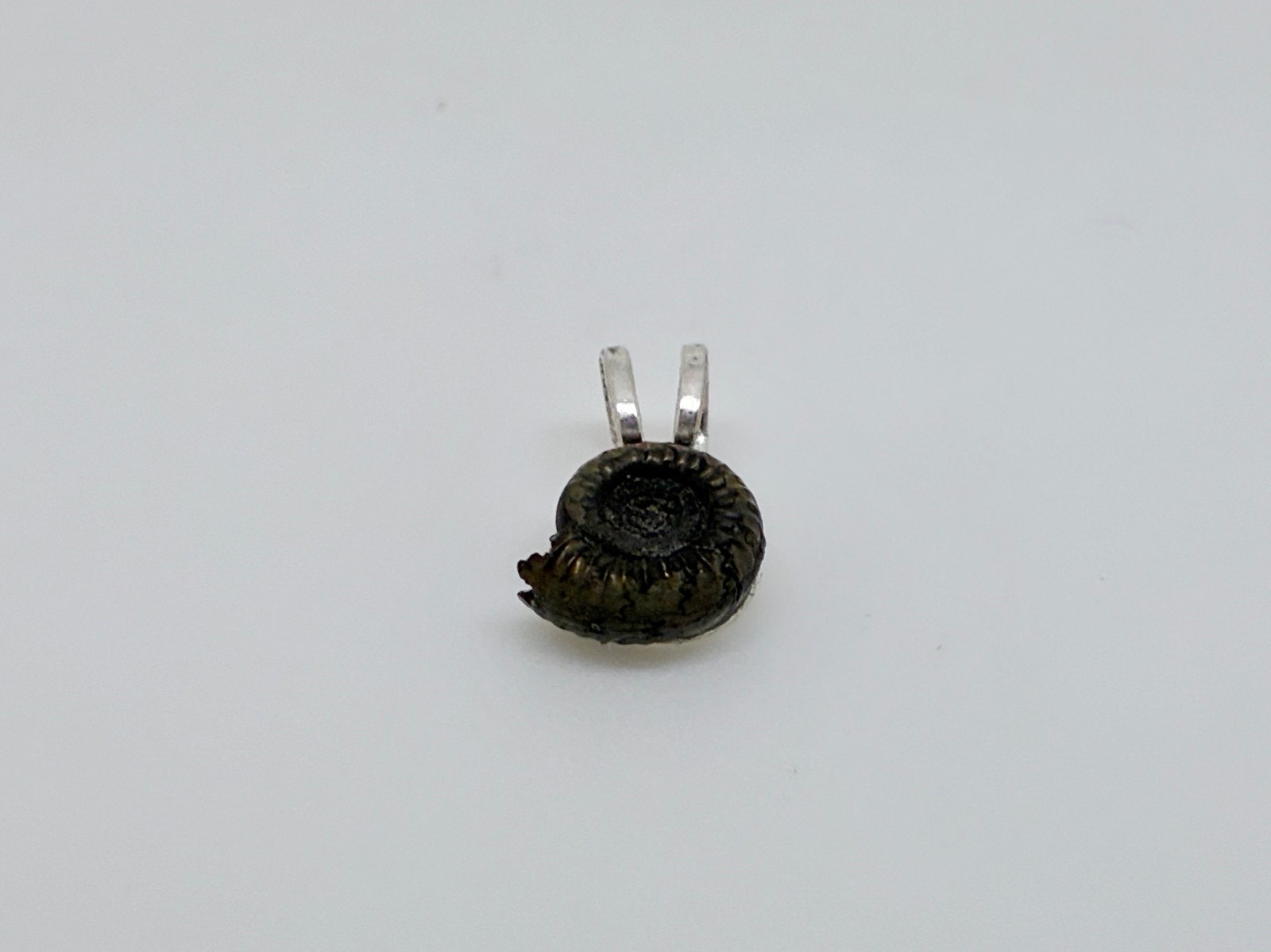 Sterling Silver Genuine Miniature Pyrite Ammonite Jurassic Fossil Pendant