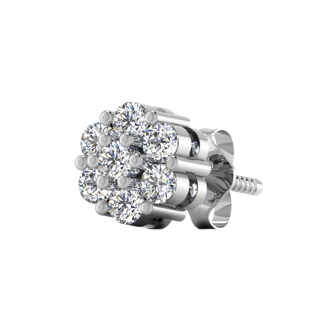 Solid 18K White Gold Men’s Single Stud Earring 0.11 Ct Natural Diamonds Earring