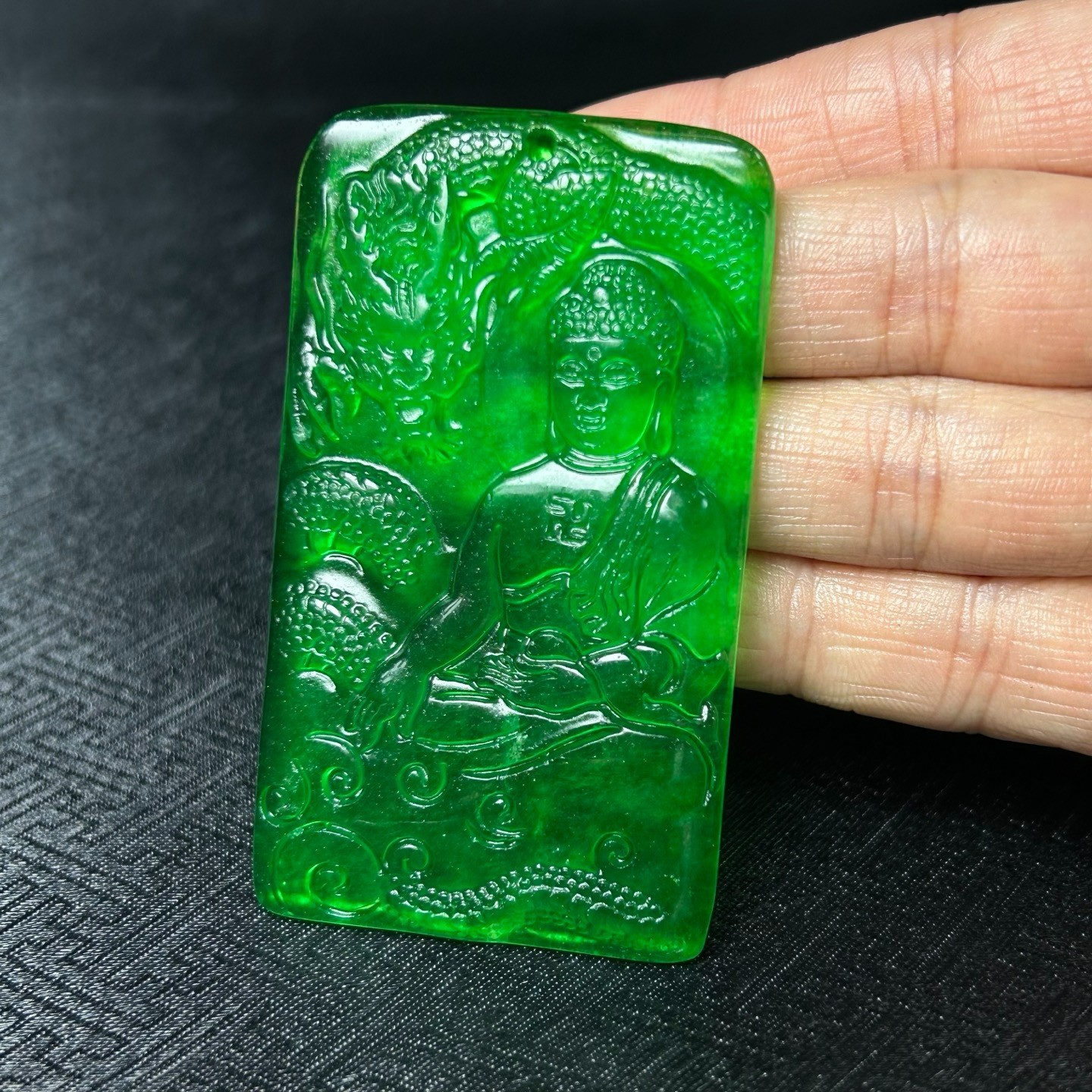 Nature ice green Burmese jade Jadeite carved Buddha luck amulet Pendant&Necklace