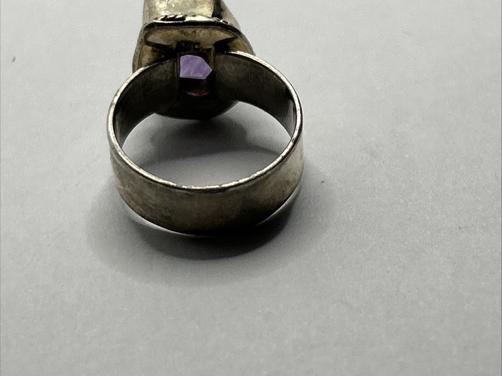 Pentagon Shaped Ring 925 Sterling Silver Amethyst Stone size 6 Vintage
