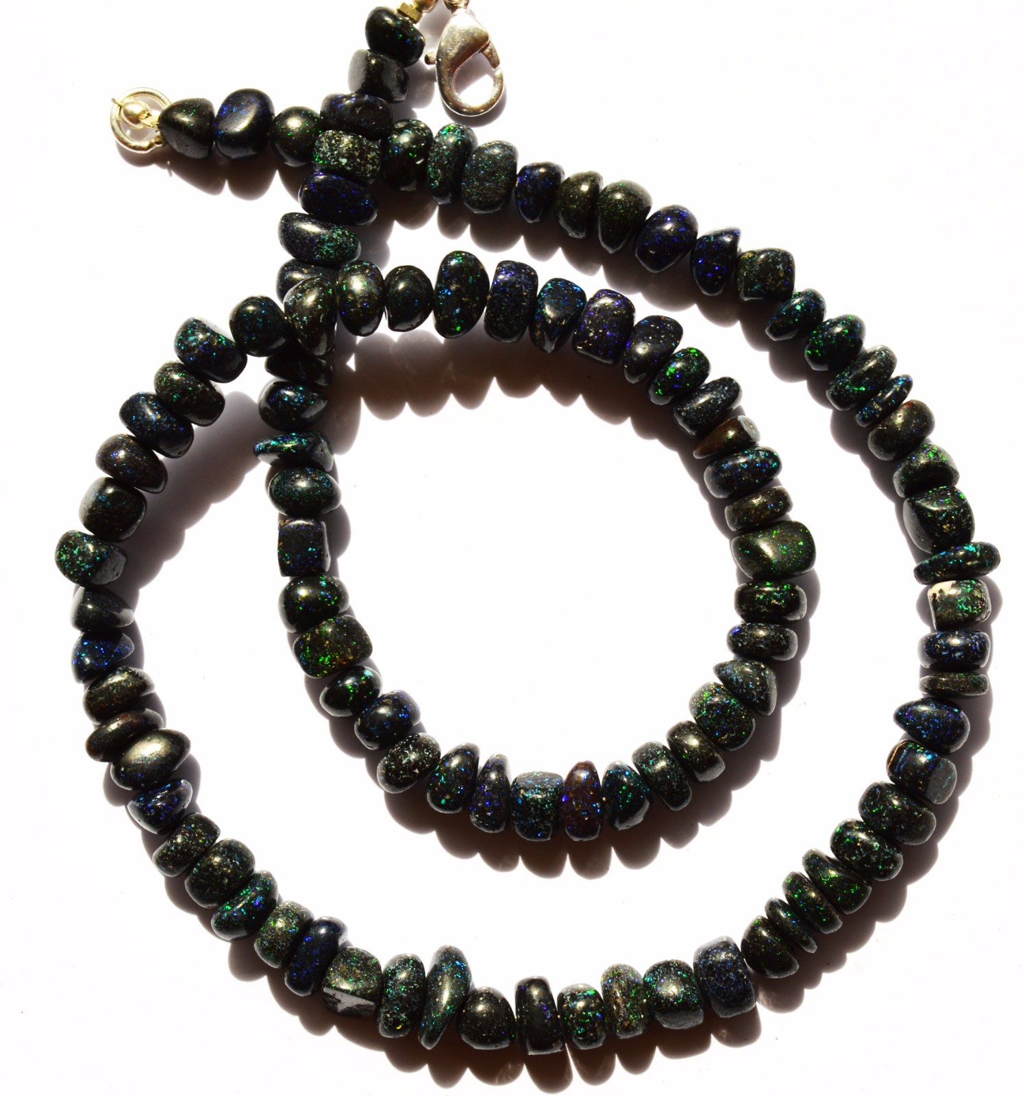 Super Rare Natural Black Australian Matrix Opal Smooth Unshape Beads Necklace17″