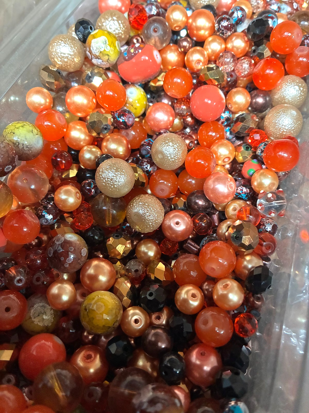 1 LB Orange Brown Mixed Glass Beads 6-15mm Bulk DIY Jewelry Making Craft Mix