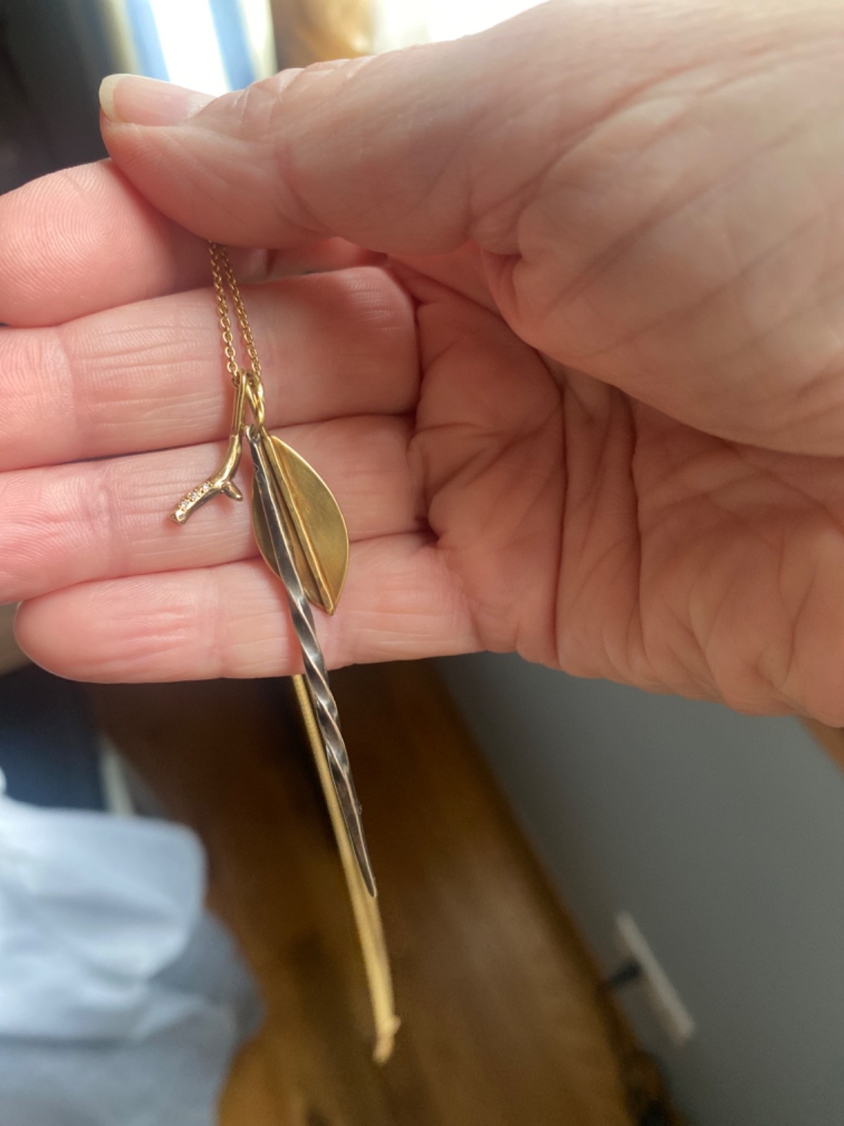 Sarah McGuire Studio Gold Long Necklace with Three Mixed Metal Pendants
