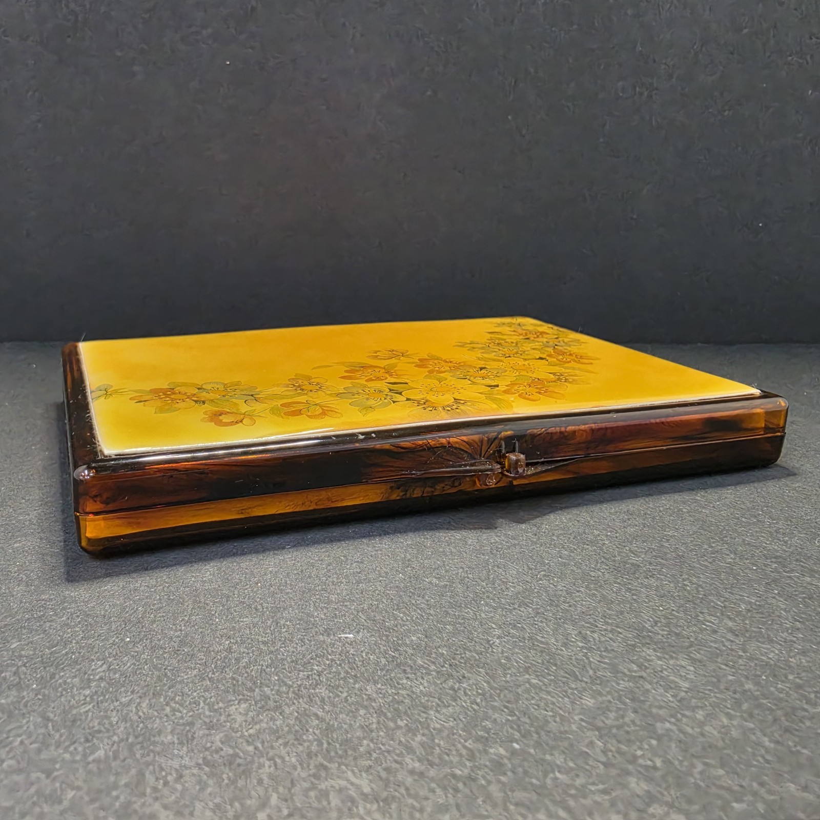 Vintage 1970s Mustard Yellow Floral Lucite Acrylic Jewelry Box Valet Tray…