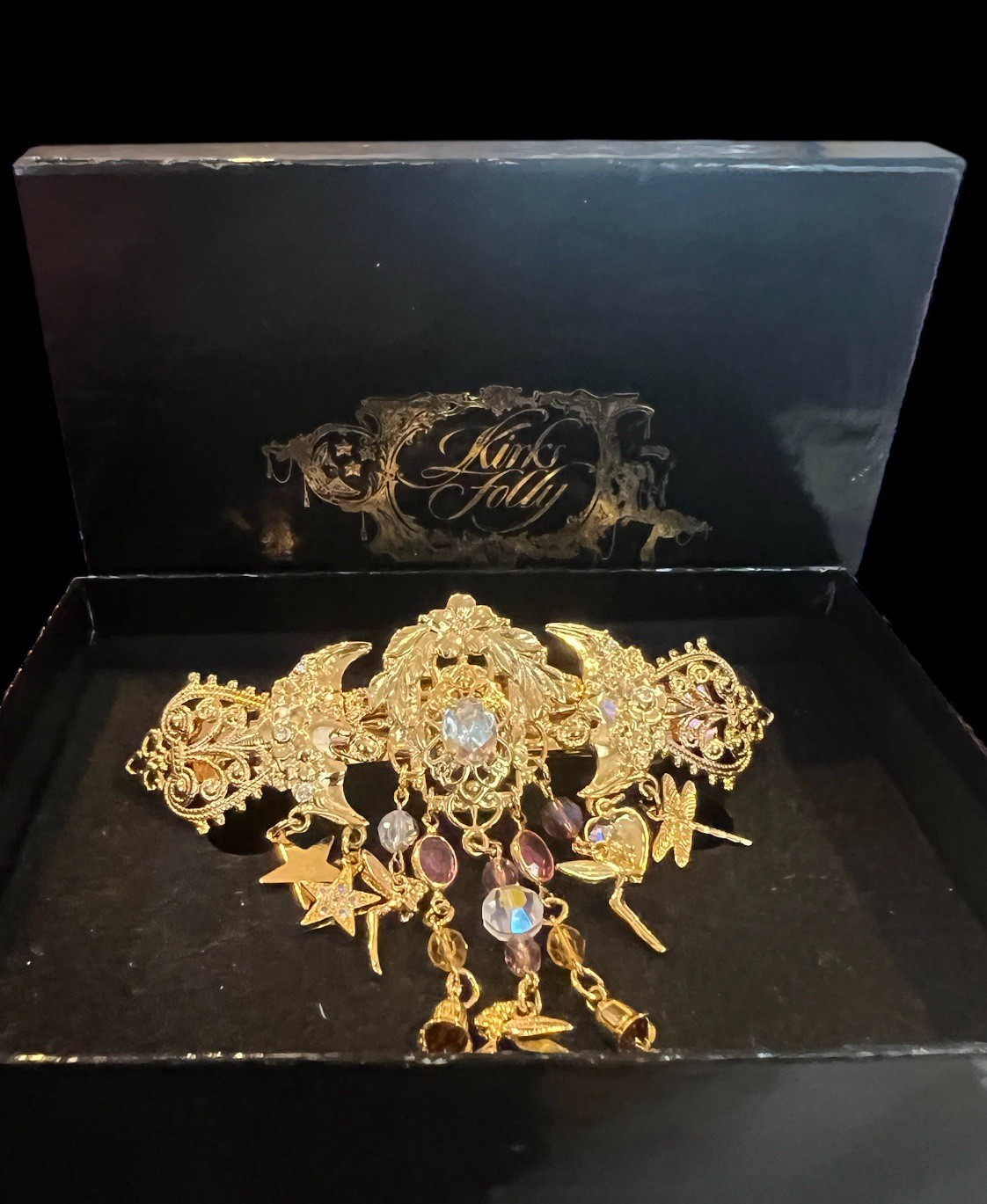 KIRKS FOLLY CELESTIAL HEAVENS HAIR CLIP BARRETTE ANGELS MOON CHARMS RHINESTONE