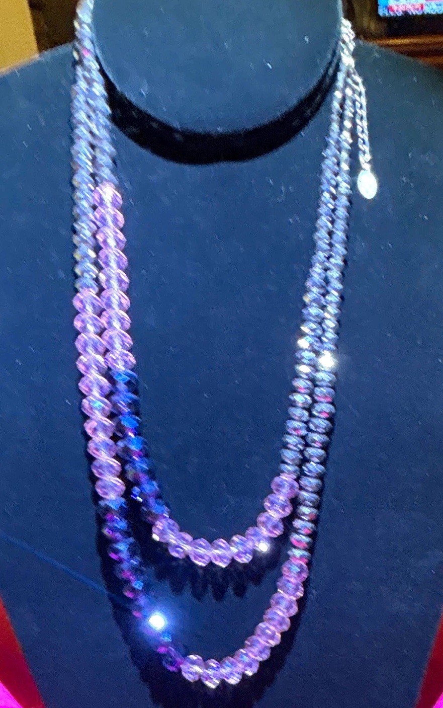 Layered Multi-Strand Purple Black Crystal Beaded Cable Chain Necklace Adjustable