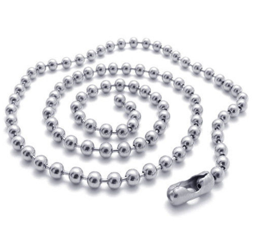 2Pcs stainless steel Silver 2mm ball beads necklace chain link Dog Tag 16-36″