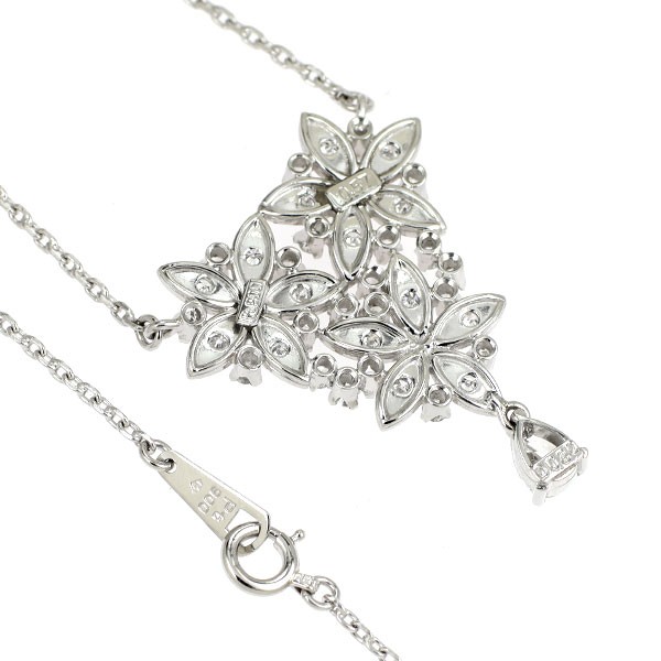 Pt900 Pear Shape Diamond Pendant Necklace 0.30ct D0.57ct Flower – Auth free ship