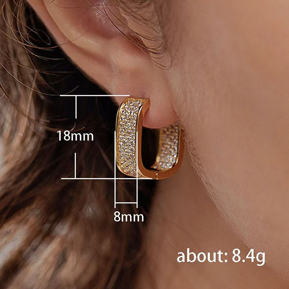 3 Colors Womens 14K Gold Plated Sparkling Iced CZ Hoop Huggie Earrings