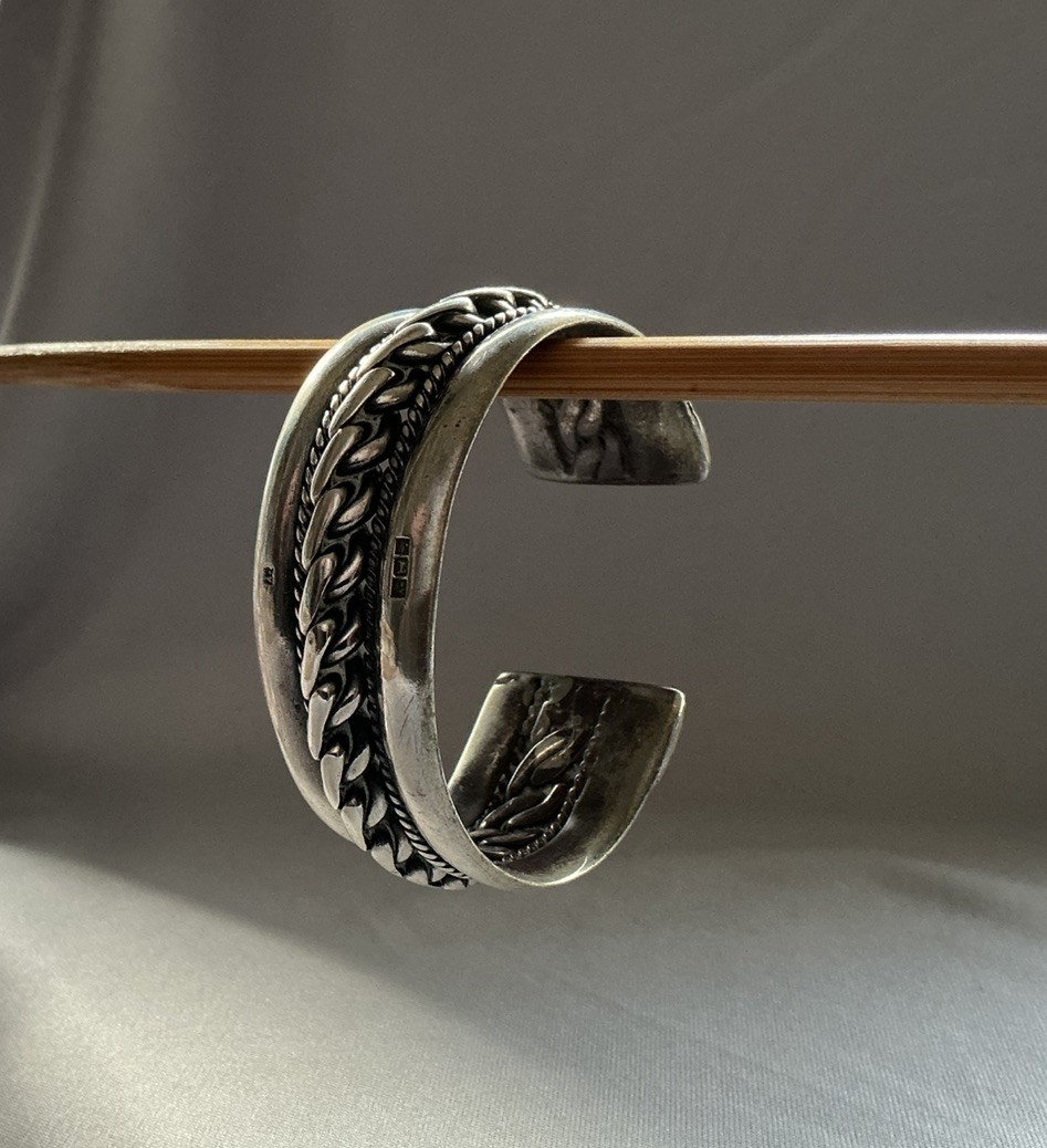 Massive 114g Vintage Egyptian .900 Silver Statement Cuff – Unique Hallmarks