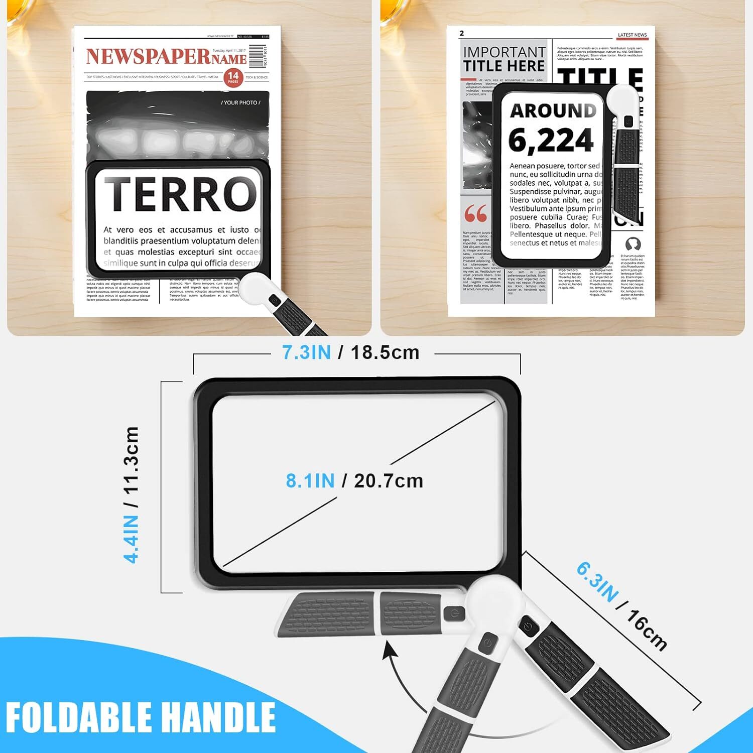 5X Page Magnifying Glass with 3 Lighting Modes for Reading & Low Vision Seniors
