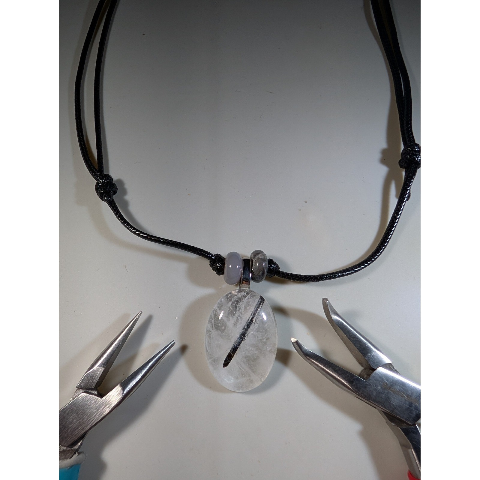 Rutilated Quartz Pendant Necklace Adjustable Black Cord Boho Crystal Jewelry